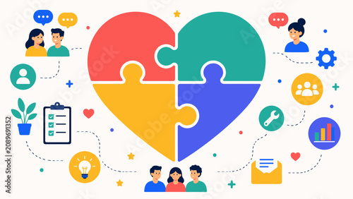 Bild auf Leinwand A heart shaped puzzle illustrates teamwork and connection; the interlocking pieces form a cohesive shape, symbolizing unity, collaboration, and meaningful bonds