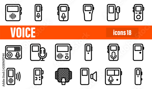 Bild auf Leinwand Voice Recorder and Audio Equipment Icons Set