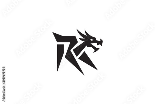 Modern rk logo design features a fierce dragon head integrated with bold geometric shapes