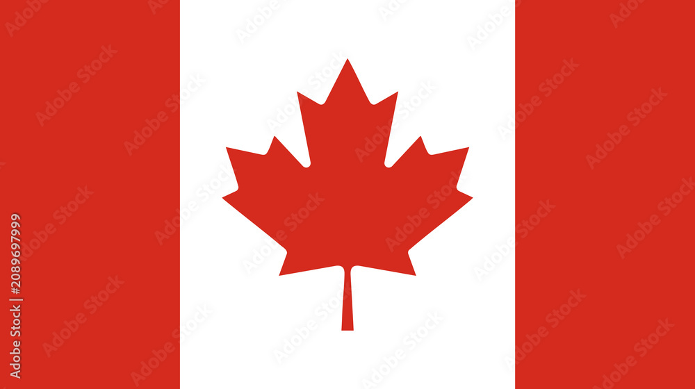 Fototapeta premium National flag of Canada, featuring a red maple leaf on a white square with red vertical bars on the sides vector.