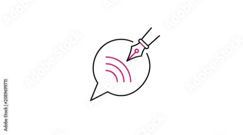 Writing speech bubble with ink fountain pen nib symbol for creative communication design.