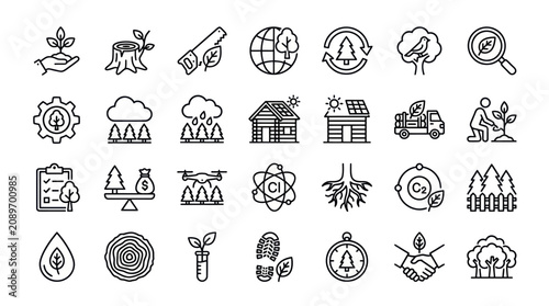 Fotografía Ecology and environmental conservation line icon set.