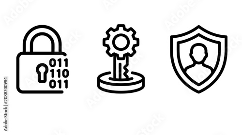Data encryption access key user identity security icon set with encryption security identity password protection cybersecurity authentication information software technology internet