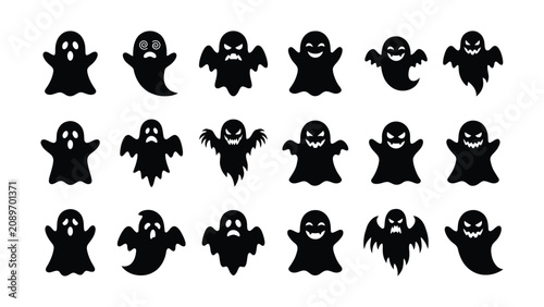 Εκτύπωση καμβά Collection of diverse cartoon spooky ghosts and spirits for Halloween celebratio