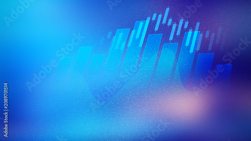 Financial Growth Abstract: A dynamic abstract background visualizes financial growth with ascending bar charts and stock market indicators against a vibrant blue gradient.