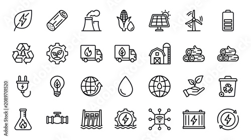 Foto Eco-friendly energy and environmental conservation linear icon set