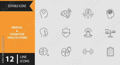 Photography Supportive Mental and Cognitive Health Icons Outline Icon Set Promoting Psycholo