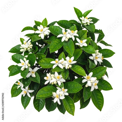 Close-up of blooming white and yellow daisies in green foliage.