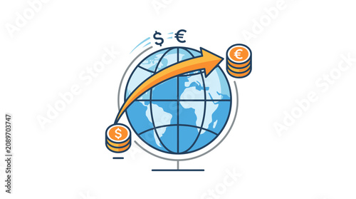Global Currency Exchange: Dollar to Euro Transaction Flow Illustration