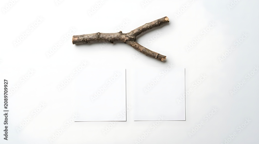 Fototapeta premium Blank Square Cards and Wooden Branch Nature Mockup