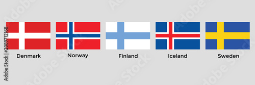 Foto Nordic country flag, denmark, norway, finland, iceland, sweden flags set