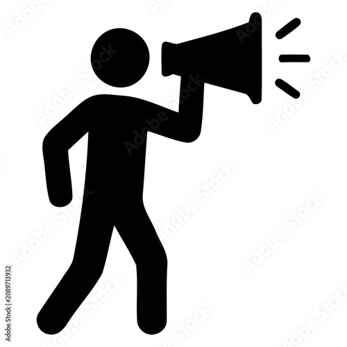 Vocal public speaking icon illustration of a man shouting using a megaphone or loudspeaker