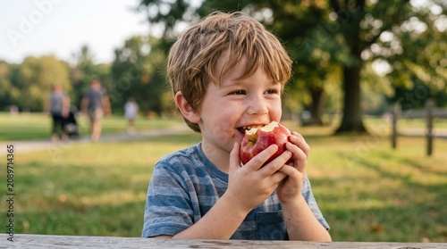 child eating apple