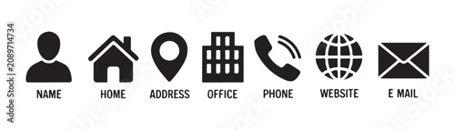 Tableau sur toile Collection of black and white business contact information icons with descriptive labels below