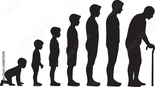 Tableau sur toile Human life stages silhouette from baby to old man isolated on transparent backgr