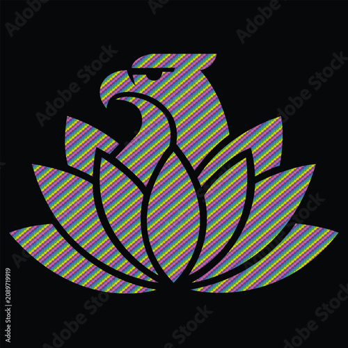 Eagle Lotus Logo with Halftone Dot Vector for Yoga Spa Wellness Brand Identity Premium Emblem Design.
