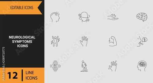 Fotografía Common Neurological Symptoms and Brain Health Warning Signs Outline Line Icon Se