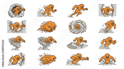 Tablou pe pânză Professional Animated Cartoon Series of a Furry Orange Monster Breaking Through
