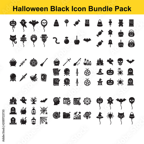 Halloween Themed Icons Set Featuring Spooky Symbols and Classic Halloween Elements