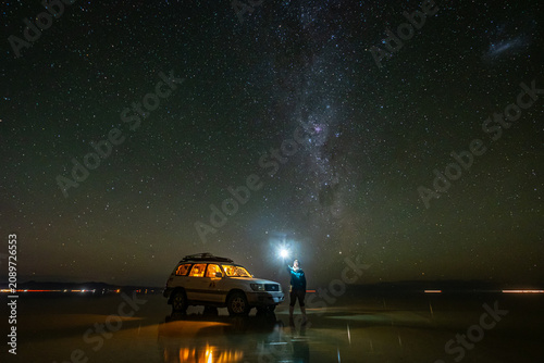 Night photography on the salt flats of Uyuni, Bolivia