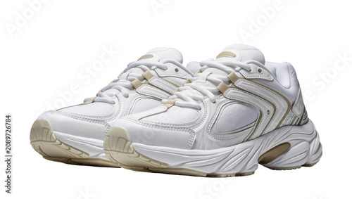 Quadro su tela Isolated pair of stylish white chunky athletic sneakers with subtle beige detail
