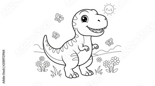 Tyrannosaurus rex colouring page cute dinosaur illustration for kids activity and educational use