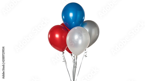Foto Group of three colorful helium party balloons isolated on a transparent backgrou