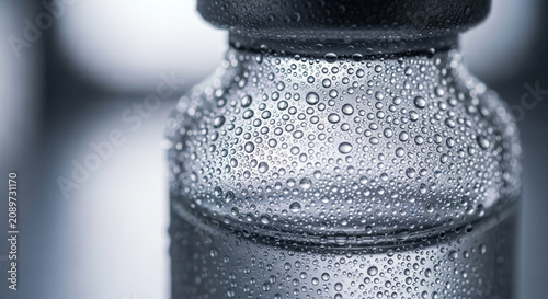 Glass Vial Condensation Drops, Medical Vaccine, Pharmaceuticals, Close Up