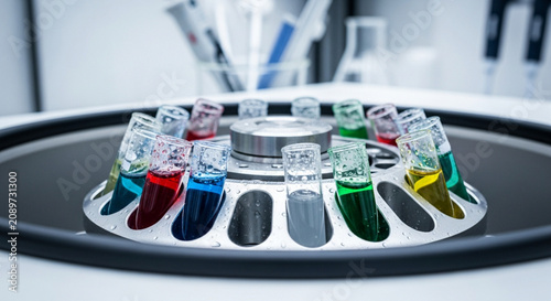 Laboratory Centrifuge with Colorful Samples in Test Tubes - Science Research
