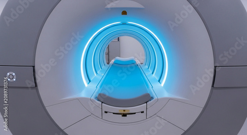 Advanced MRI Scanner Interior with Blue Light, Medical Technology