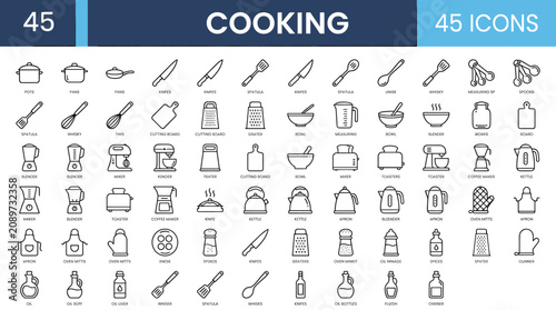 Tableau sur toile Cooking line icons set, 45 kitchen tools and culinary equipment vector symbols,