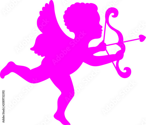 Fotografie Pink Cupid silhouette with bow and arrow in mid flight