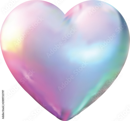Holographic Heart Vector Illustration with 3D Glossy Iridescent Gradient Effect Isolated on White Background for Valentine Design