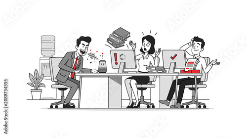 Cuadro en lienzo Business team overwhelmed with tasks and data from office technology and cloud integration