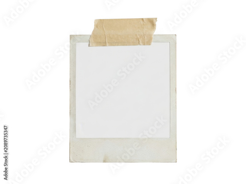 Old vintage Instant photo frame attached with brown masking tape