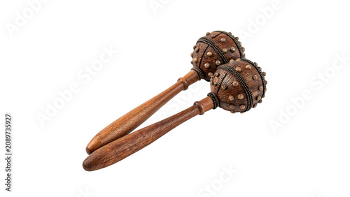 Quadro su tela Pair of traditional old iron cowbells percussion instrument isolated on a transp