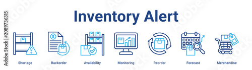 Принти на полотні Inventory Alert web banner icon vector illustration concept for business with icon of Shortage, Backorder, Availability, Monitoring, Reorder