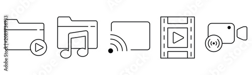 Foto Multimedia streaming live video and file management icon set Vector Collection,