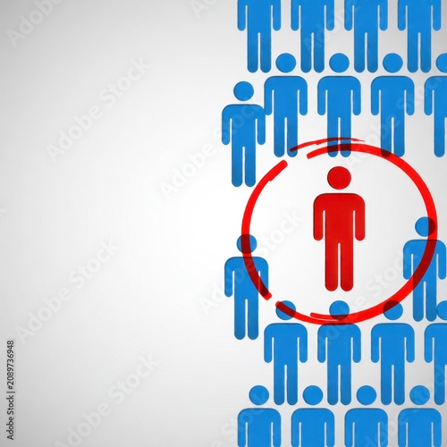 Red human icon highlighted by circular hand-drawn ring among blue