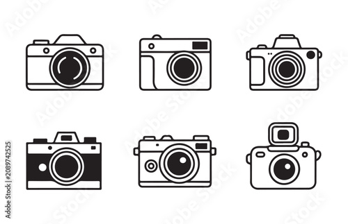 Obraz na płótnie Six versatile camera icon set featuring mixture of modern and classic photo equipment