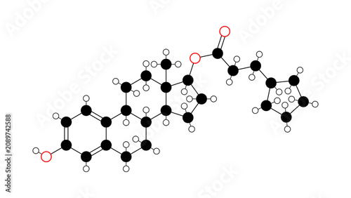 estradiol cypionate molecule, structural chemical formula, ball-and-stick model, isolated image estrogen drug