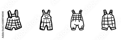 Children'S Overalls In Hand Drawn Style Set. Clothing Doodle Sketch Collection. Fashion And Apparel. Isolated Vector Illustration