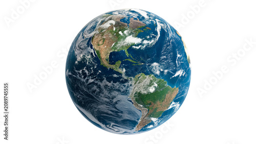 Cinematic view of full planet Earth sphere globe icon isolated on a transparent background