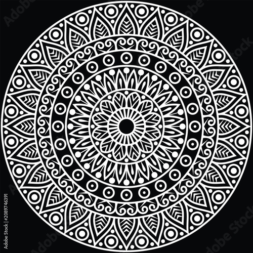 Elegant black mandala ornament with intricate floral geometric pattern. Premium decorative vector design in EPS format for print, branding, invitations, and creative projects.