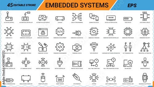 Bild auf Leinwand Embedded systems line icon set actuator control automation automotive electronics can bus