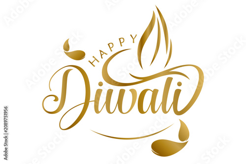 Happy Diwali text golden style. Festival of lights. Greeting card or holiday banner. Vector illustration	