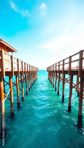 Winding pier stretching into turquoise waters, Italy, waves