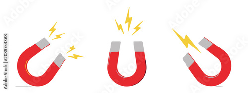 Canvastavla Horseshoe magnets with electric discharges on white background  magnetic fields
