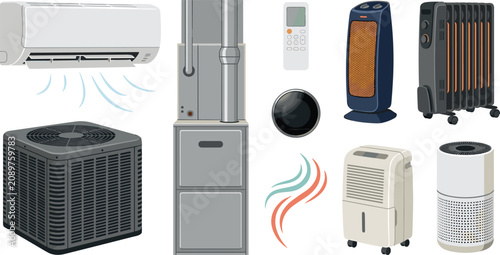 Quadro su tela Home HVAC Appliance Set with Air Conditioner, Furnace, Heater, Dehumidifier, and