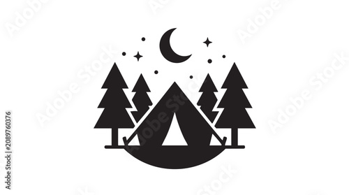 Photos Tent between pine trees under moonlight